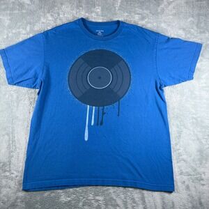 Anchor Blue Mens‎ XXL Blue Vinyl Record Graphic T-Shirt Paint Drip Music Tee